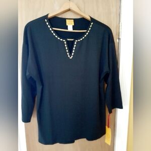 Ruby Rd. Black With Gold Embellishments 3/4 Sleeve Tunic Size L